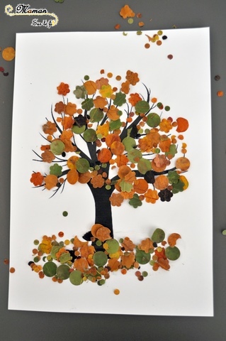 Activité enfant - Arbre d'automne en feuilles mortes perforées - créative et manuelle - perforatrice - motricité fine - mslf