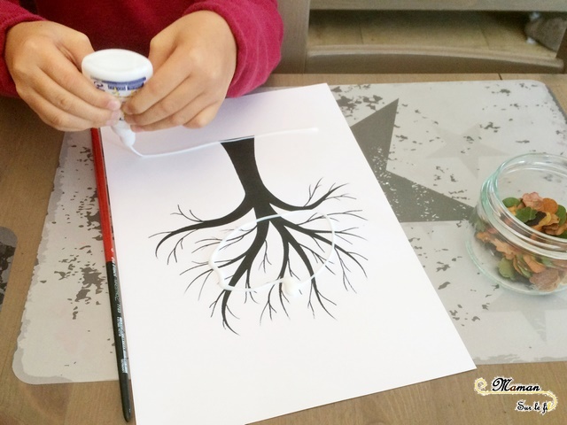 Activité enfant - Arbre d'automne en feuilles mortes perforées - créative et manuelle - perforatrice - motricité fine - mslf