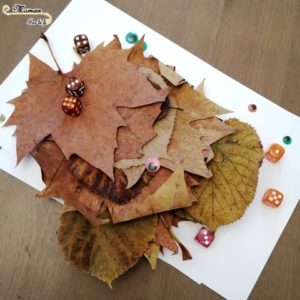 Activité enfants - monstres avec feuilles mortes et dés - jeu de dénombrement - activité créative d'automne - mslf