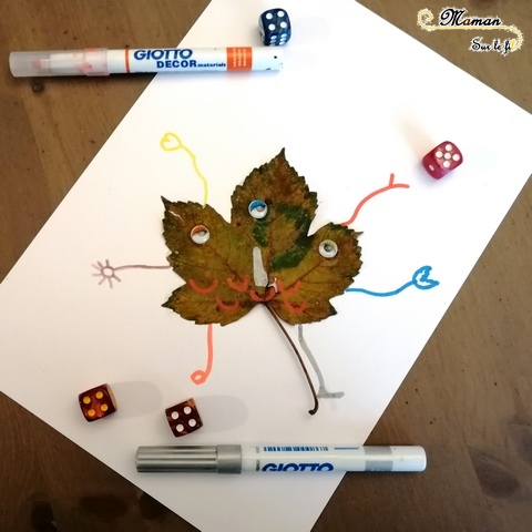 Activité enfants - monstres avec feuilles mortes et dés - jeu de dénombrement - activité créative d'automne - mslf