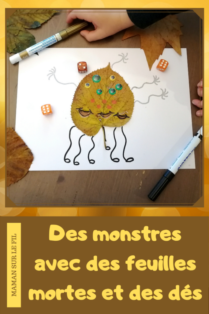 Activité enfants - monstres avec feuilles mortes et dés - jeu de dénombrement - activité créative d'automne - mslf