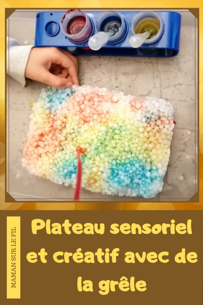 Activité enfants - plateau sensoriel et créatif autour de la grêle - colorer un bloc de grêle - hiver - mslf