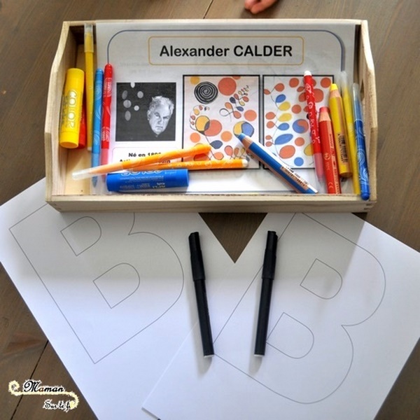 Abécédaire créatif - B comme Boucle à la façon d'alexander calder - couleurs primaires - activité enfants coloriage - lettres - alphabet - mslf