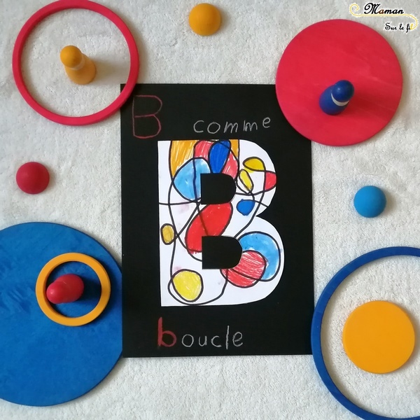 Abécédaire créatif - B comme Boucle à la façon d'alexander calder - couleurs primaires - activité enfants coloriage - lettres - alphabet - mslf