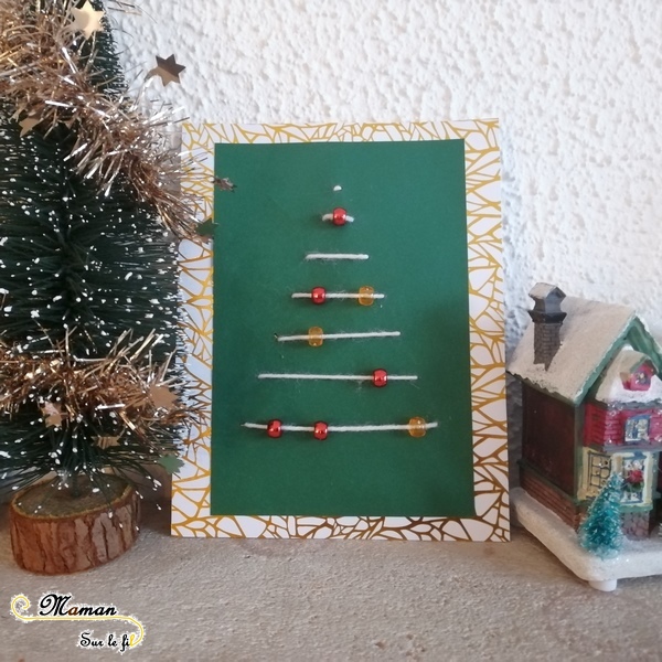 Activité Enfants - Carte de voeux Sapin Brodé - Laine et perles - broderie - carte fin année maitresse - DIY - mslf