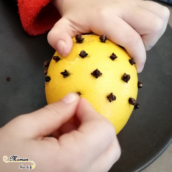 activité enfants - pommes d'ambre - oranges et clous de girofle - suspension DIY Nature - Noël et Hiver - Tranches oranges et citrons séchées - mslf