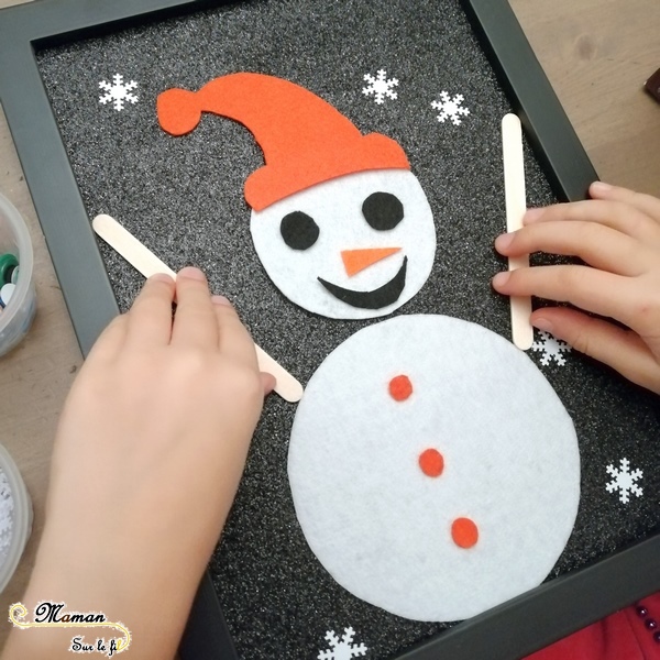 Activité Enfants - Tableaux en feutrine à personnaliser à volonté - sapin et bonhomme de neige - invitation à créer noël et hiver - feutrine et loose part - DIY - mslf