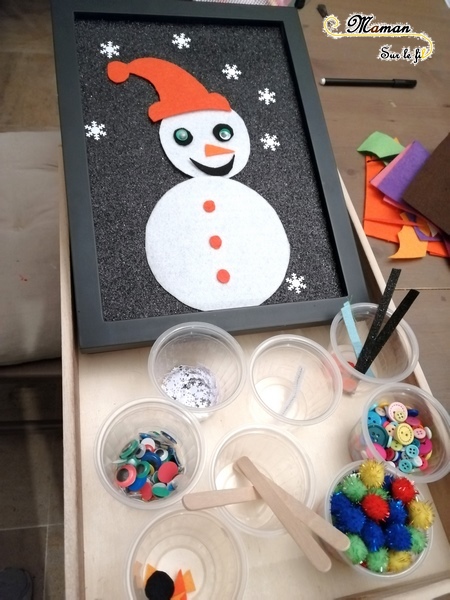 Activité Enfants - Tableaux en feutrine à personnaliser à volonté - sapin et bonhomme de neige - invitation à créer noël et hiver - feutrine et loose part - DIY - mslf