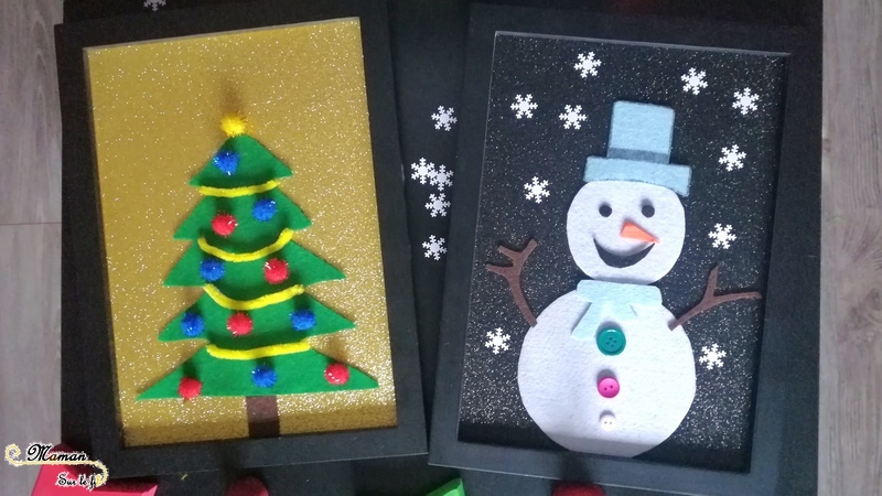 Activité Enfants - Tableaux en feutrine à personnaliser à volonté - sapin et bonhomme de neige - invitation à créer noël et hiver - feutrine et loose part - DIY - mslf