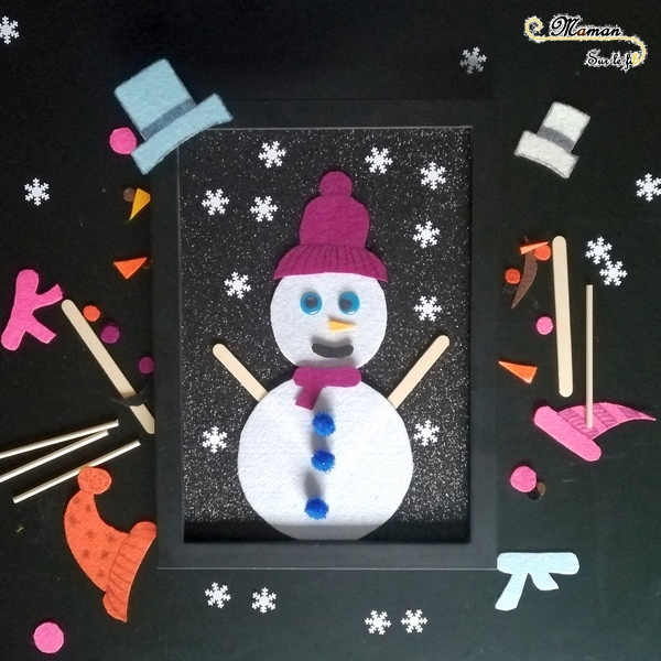 Activité Enfants - Tableaux en feutrine à personnaliser à volonté - sapin et bonhomme de neige - invitation à créer noël et hiver - feutrine et loose part - DIY - mslf