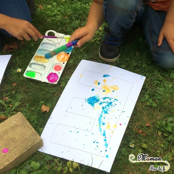 Abécédaire créatif - E comme éclabousser à la manière de Jackson Pollock - projections peinture - activité manuelle enfants - apprentissage lettres et alphabet - maternelle - mslf