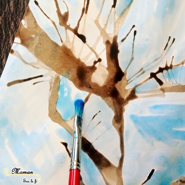 Activité enfants - Peindre une branche de cerisier japonais - Asie - Encre soufflée et peinture au papier bulles - - fleurs roses - Créatif - Arts visuels - mslf