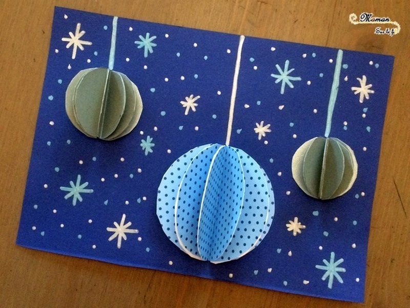 Carte de voeux DIY Boules Noel 3D - Decoration - collage - compas - bricolage activité enfants - créatif - mslf