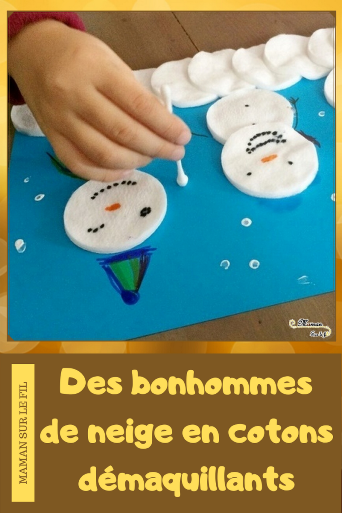 Bonhommes de neige en cotons démaquillants - activité manuelle - hiver - arts visuels maternelle - collage - peinture - pointillisme - mslf