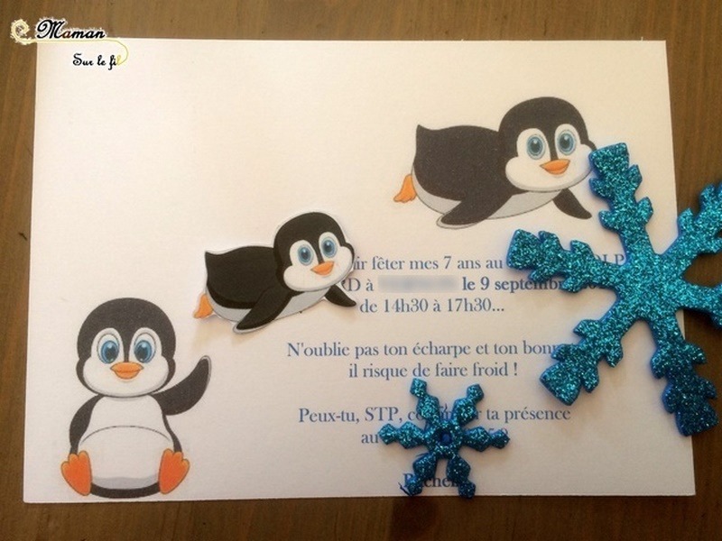 Carte d'invitation Anniversaire DIY - Pingouins et Banquise - collage - bricolage activité enfants - créatif - mslf