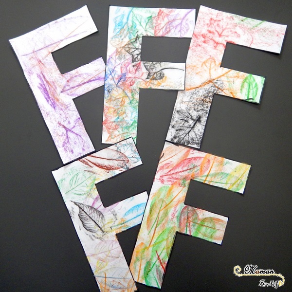 Abécédaire créatif - F comme feuilles et fleurs - activité manuelle enfants - empreintes à la pastel - marteau - collage nature - apprentissage lettres alphabet - maternelle - mslf