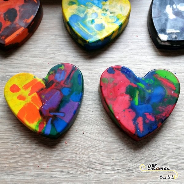 Activité Enfants - Fabriquer des coeurs avec des restes de pastels fondus - Récup - Saint-Valentin - Amour amitié - activité manuelle - maternelle - bricolage DIY - Recyclage - mslf