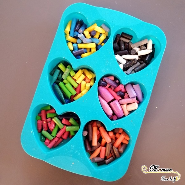 Activité Enfants - Fabriquer des coeurs avec des restes de pastels fondus - Récup - Saint-Valentin - Amour amitié - activité manuelle - maternelle - bricolage DIY - Recyclage - mslf