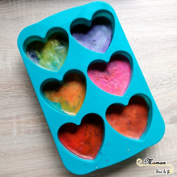 Activité Enfants - Fabriquer des coeurs avec des restes de pastels fondus - Récup - Saint-Valentin - Amour amitié - activité manuelle - maternelle - bricolage DIY - Recyclage - mslf