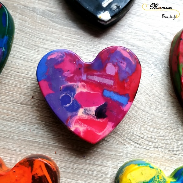 Activité Enfants - Fabriquer des coeurs avec des restes de pastels fondus - Récup - Saint-Valentin - Amour amitié - activité manuelle - maternelle - bricolage DIY - Recyclage - mslf