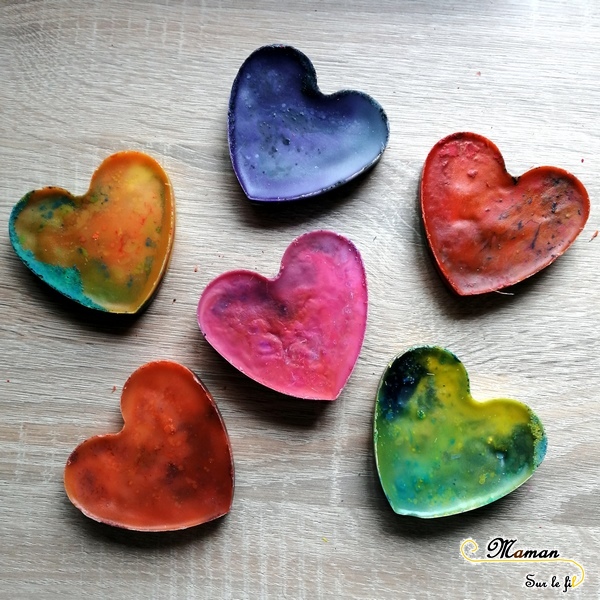 Activité Enfants - Fabriquer des coeurs avec des restes de pastels fondus - Récup - Saint-Valentin - Amour amitié - activité manuelle - maternelle - bricolage DIY - Recyclage - mslf