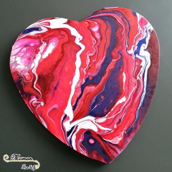 Activité enfants - Test de la technique de pouring - mélange de peinture - tableau coeur à offrir - saint-valentin - amour et amitié - fête grand-mère - diy - mslf