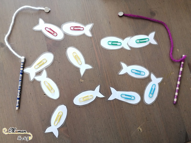 Activité enfants - fabriquer jeux pêche à la ligne DIY Faits maison - récup' - poissons aimantés - magnétique et canne à pêche - 1er avril - poisson avril - mslf