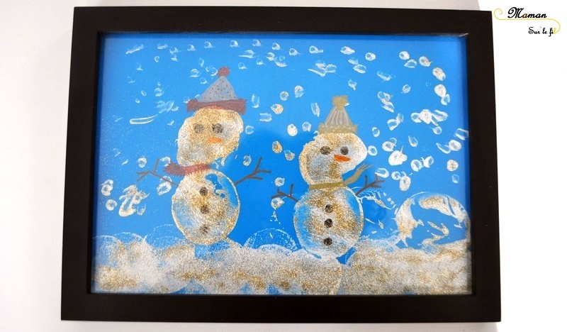 Bonhommes de neige peints avec des pommes de terre - activité manuelle - hiver - arts visuels maternelle - peinture paillettes - pointillisme - mslf