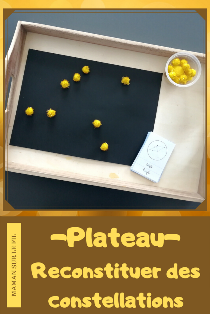 Plateau activité enfants - reconstituer créer des constellations avec des pompons - cartes nomenclature - manipulation - étoiles espace galaxie - mslf