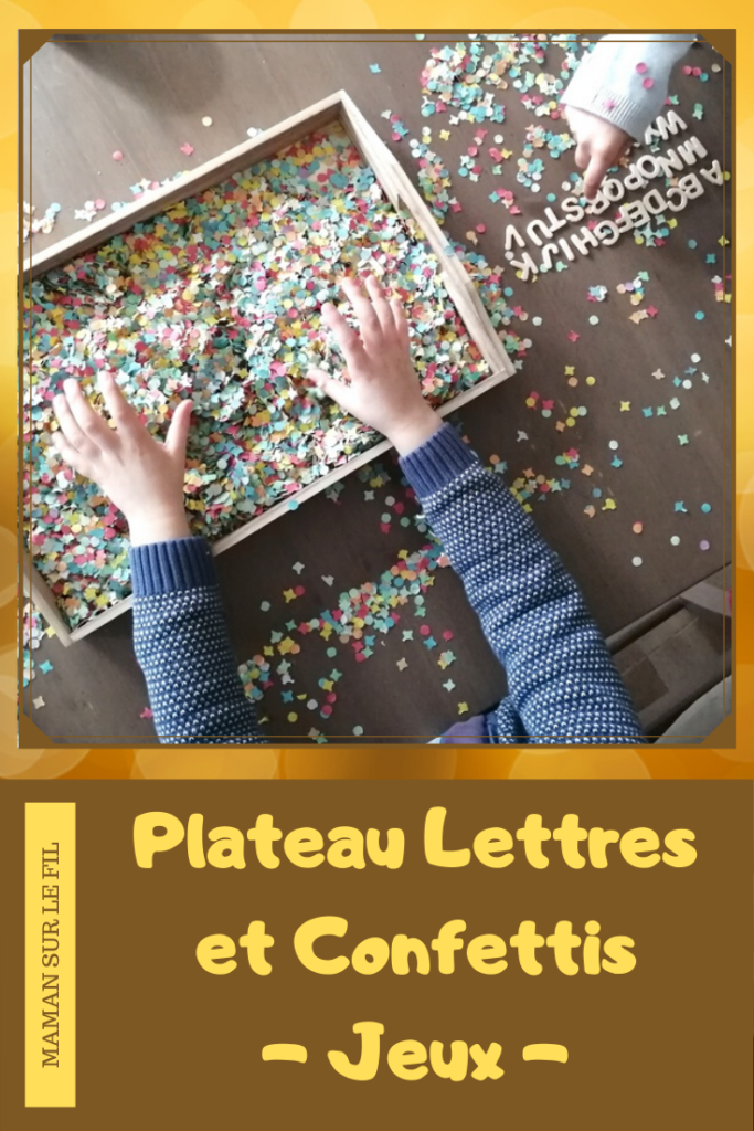 Activité Enfants - plateau sensoriel - carnaval - mardi-gras - confettis et lettres en bois - jeu - cherche et trouve - mots - pendu - mslf