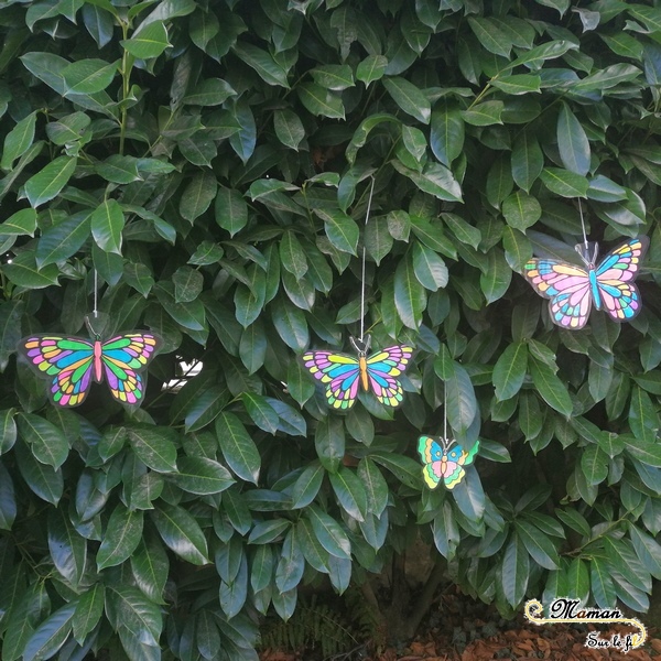 Activité enfants - suspension de papillons en 3 techniques - arbre haie jardin - Couleurs et décoration - Coloriage fluos aux surligneurs - mslf