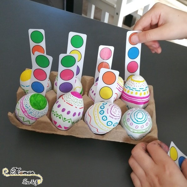 Activité enfants - jeu d'association d'oeufs de pâques diy fait maison - Reconnaissance couleurs et motifs - dessin et graphisme - mslf