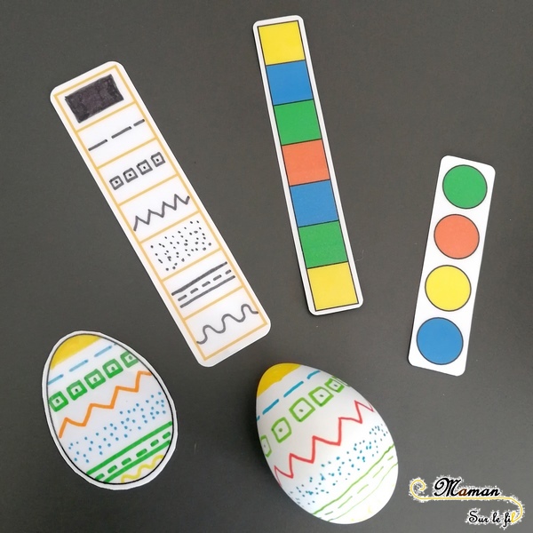 Activité enfants - jeu d'association d'oeufs de pâques diy fait maison - Reconnaissance couleurs et motifs - dessin et graphisme - mslf