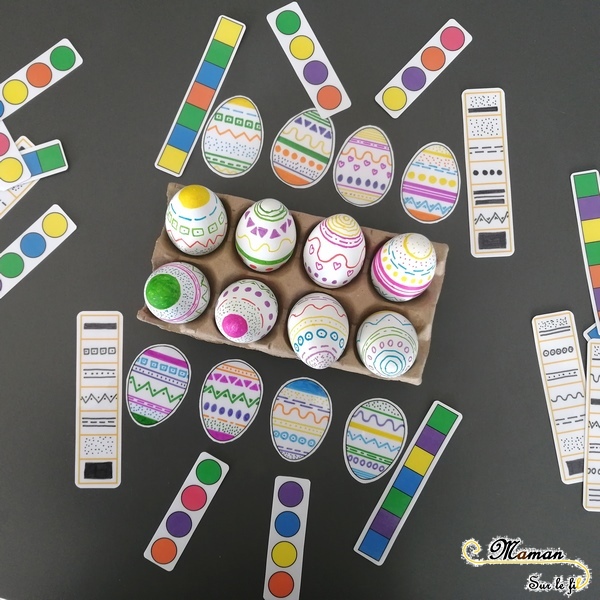 Activité enfants - jeu d'association d'oeufs de pâques diy fait maison - Reconnaissance couleurs et motifs - dessin et graphisme - mslf