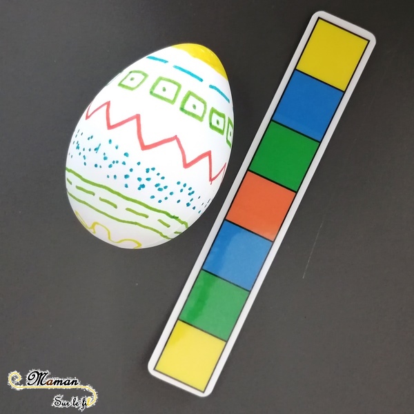 Activité enfants - jeu d'association d'oeufs de pâques diy fait maison - Reconnaissance couleurs et motifs - dessin et graphisme - mslf