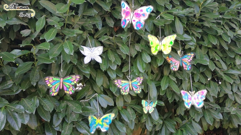 Activité enfants - suspension de papillons en 3 techniques - arbre haie jardin - Couleurs et décoration - fluo, peinture symétrie et graphisme - mslf