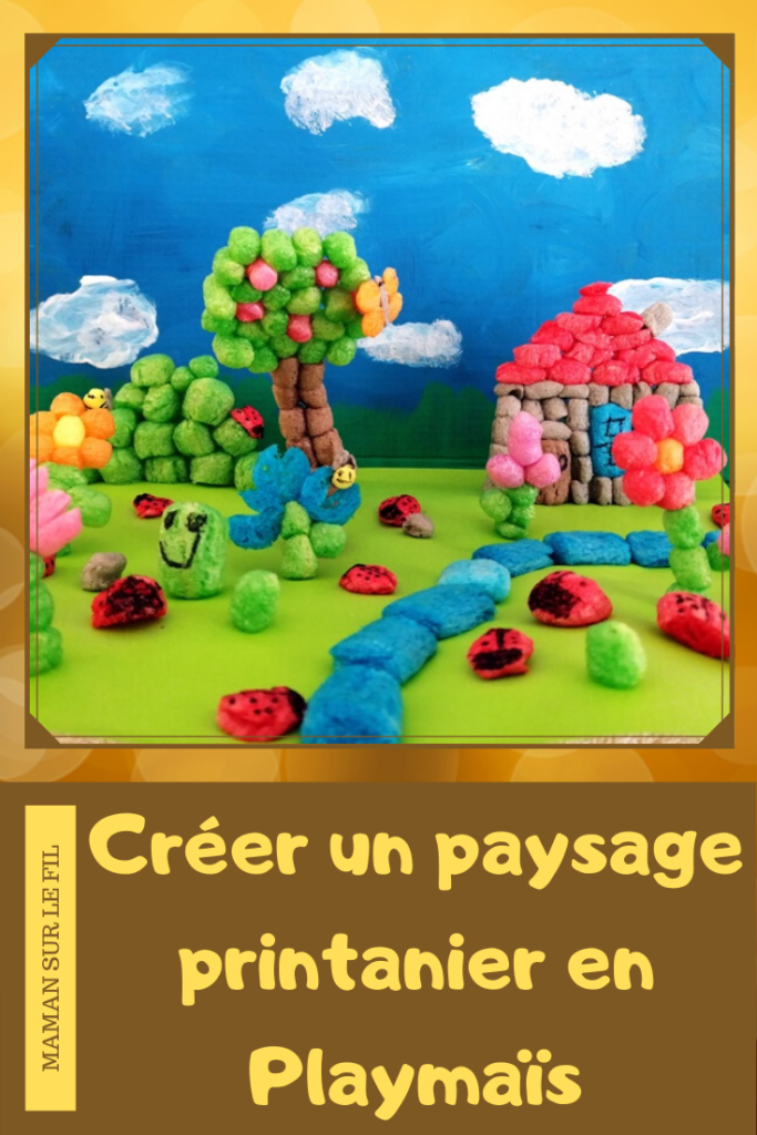 Activité enfants - Créer un paysage printanier en playmais - flocon de mais - jardin des insectes - petites bêtes - Maison, arbre, fleurs, coccinelles, papillons, abeilles - activité créative - mslf