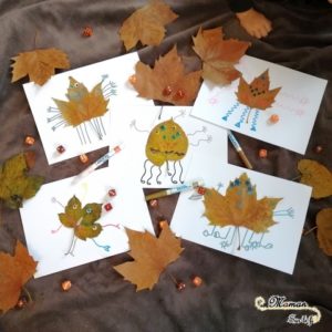 Activité enfants - monstres avec feuilles mortes et dés - jeu de dénombrement - activité créative d'automne - mslf