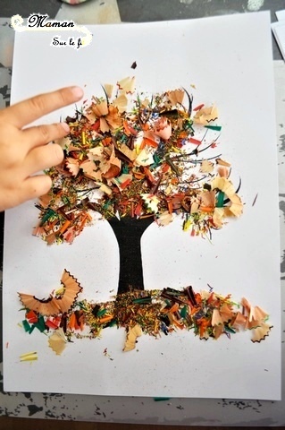 Activité enfant - arbre d'automne en taillures de crayons - bricolage créatif - collage -mslf