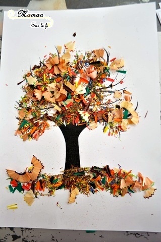 Activité enfant - arbre d'automne en taillures de crayons - bricolage créatif - collage -mslf