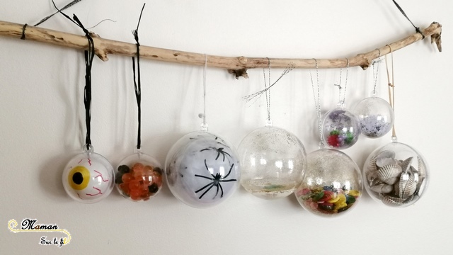 activité enfants - mobile fait maison de boules entre halloween et noël - suspension - décorations de sapin - mslf