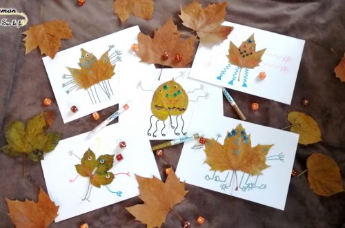 Activité enfants - monstres avec feuilles mortes et dés - jeu de dénombrement - activité créative d'automne - mslf