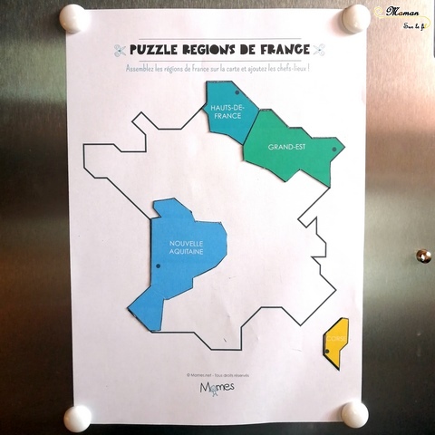 Carte puzzle france magnétique fait maison diy regions chefs-lieux frigo - activité enfants - géographie -mslf-9.jp