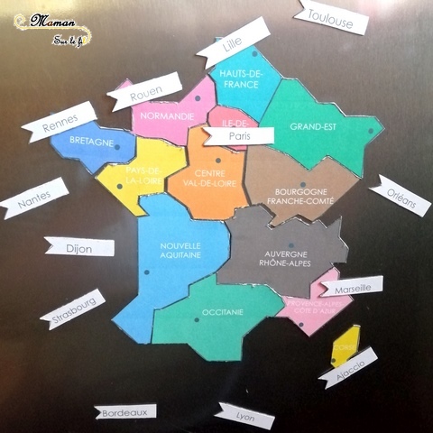 Carte puzzle france magnétique fait maison diy regions chefs-lieux frigo - activité enfants - géographie -mslf-9.jp