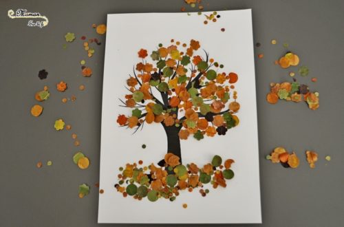 Activité enfant - Arbre d'automne en feuilles mortes perforées - créative et manuelle - perforatrice - motricité fine - mslf