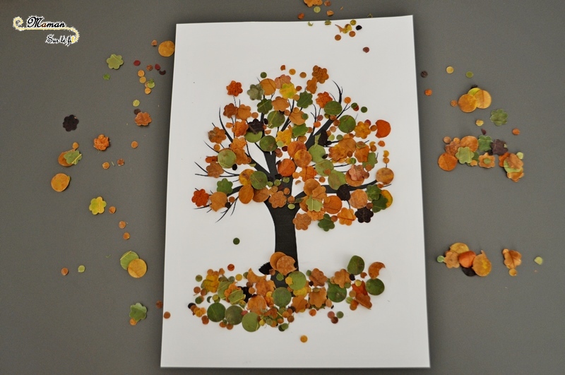 Activité enfant - Arbre d'automne en feuilles mortes perforées - créative et manuelle - perforatrice - motricité fine - mslf