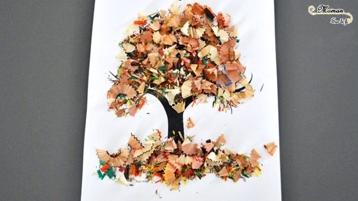Activité enfant - arbre d'automne en taillures de crayons - bricolage créatif - collage -mslf