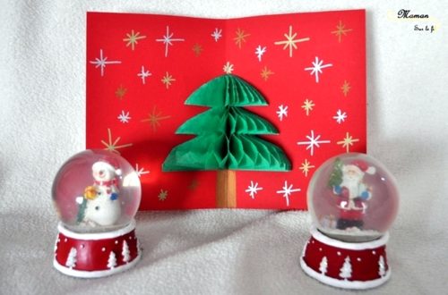 Activité enfants - cartes de voeux fait maison - DIY - Pop-Up et 3D sapin et bonhomme de neige - papier nid d'abeilles - noël - mslf