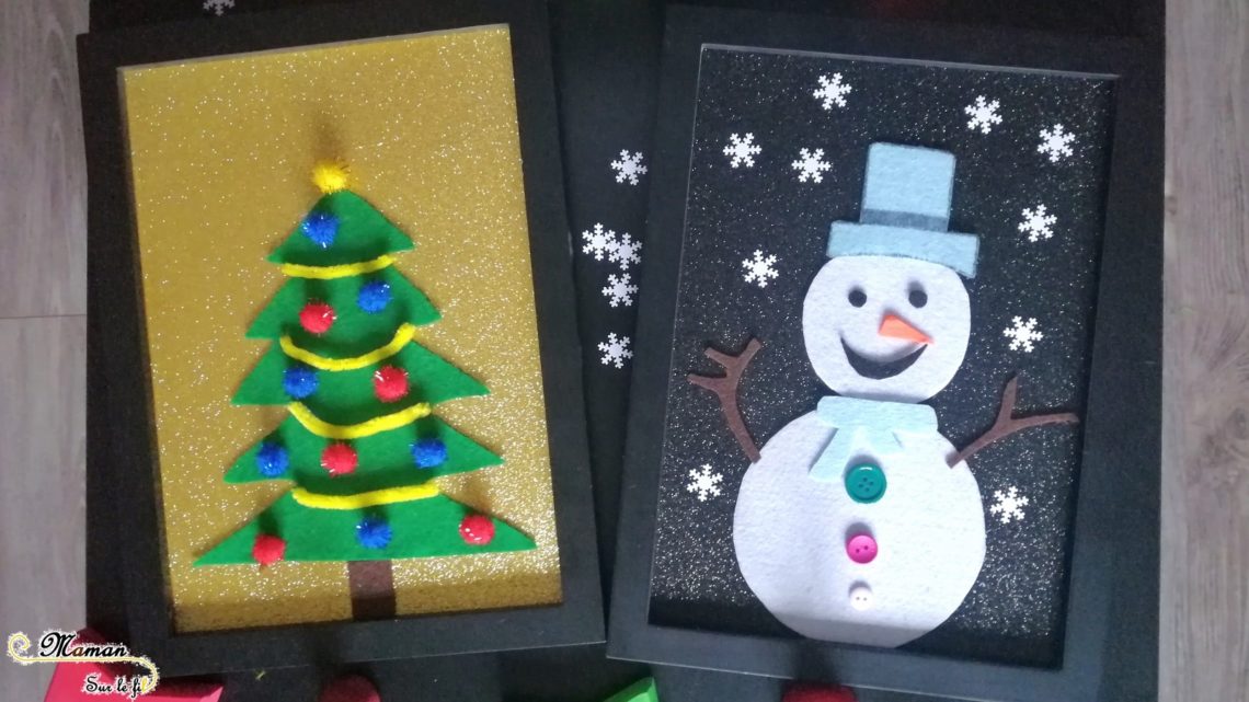 Activité Enfants - Tableaux en feutrine à personnaliser à volonté - sapin et bonhomme de neige - invitation à créer noël et hiver - feutrine et loose part - DIY - mslf