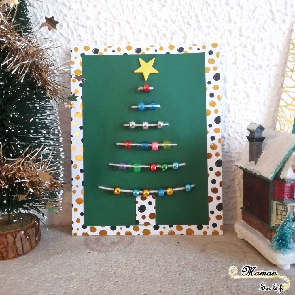 Activité Enfants - Carte de voeux Sapin Brodé - Laine et perles - broderie - carte fin année maitresse - DIY - mslf